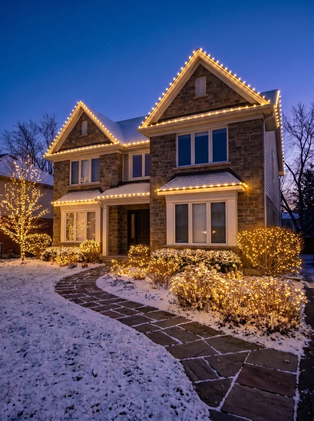 Home with Bright Stone lighting on